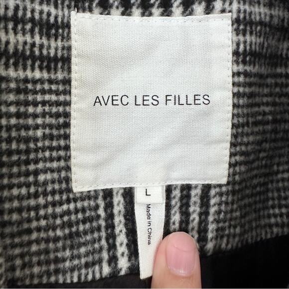 Avec Les Filles Houndstooth Plaid Oversized Coat Black White Large - Picture 3 of 4